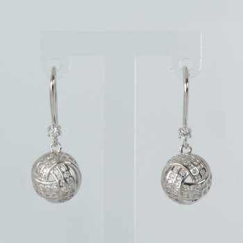 Sterling Silver/CZ Wool Mark Drop Earrings